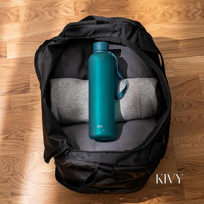 KIVY Slim Water Bottle 32oz [Lightweight & Shatterproof] Fits Backpack & Cupholder for Travel, Sports, School, Gym - Teal green water bottle no straw - Gym water bottle screw top - Dishwasher Safe