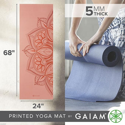Gaiam Yoga Mat - Premium 5mm Print Thick Non Slip Exercise & Fitness Mat for All Types of Yoga, Pilates & Floor Workouts (68" x 24" x 5mm)