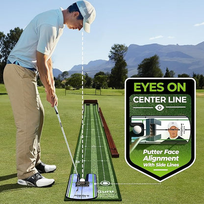 Golfguru Putting Green, 9.8ft Golf Putting Mat with Automatic Ball Return Track & Putting Mirror, Indoor Putting Greens for Home with Thickened Wrinkle-Free Crystal Velvet, Golf Accessories for Men