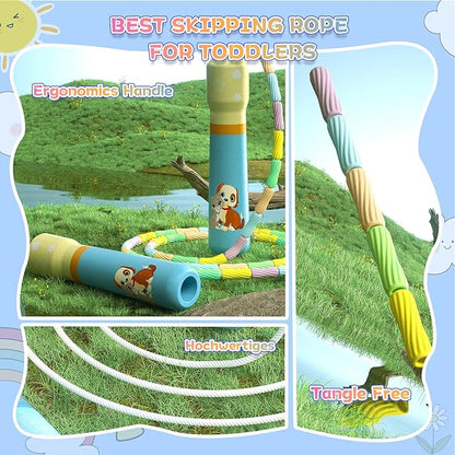 JGM Beaded Jump Rope for Kids – Adjustable Toddler Skipping Rope with Cartoon WOODEN Handle for Outdoor Activity Party Favors School Games 7.7 Feet