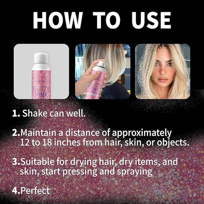 Hair Glitter Body Glitter Spray, 150ML Glitter Hairapray Holographic Pink Glitter Spray for Hair and Boday, Hair Glitter for Kids Women, Body Shimmer Festival Rave and Makeup 4.2 Fl Oz