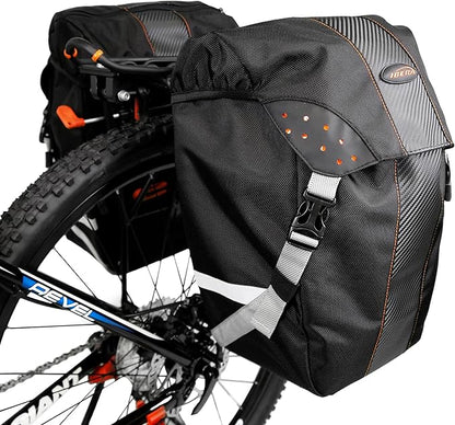 Ibera Bicycle Bag PakRak Clip-On Quick-Release All Weather Bike Panniers (Pair), Includes Rain Cover , Black