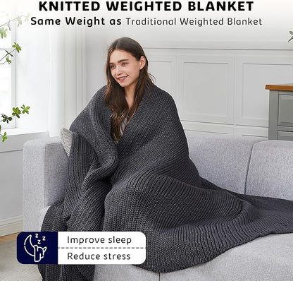 L'AGRATY Knitted Weighted Blanket - 50"x60" 10lbs Cooling Chunky Knit Heavy Blanket for Adults Braided Crochet Throw Thick Cable Yarn Knit Decorative No Beads Evenly Weighted Machine Washable