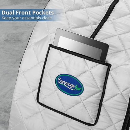 Durasage Oversized Portable Personal Steam Sauna Spa with 800W Steam Generator, 60-Minute Timer, Dual Pockets, Zippered Hand Openings & Chair for at-Home Relaxation (Silver, 33"x31.5"x41")