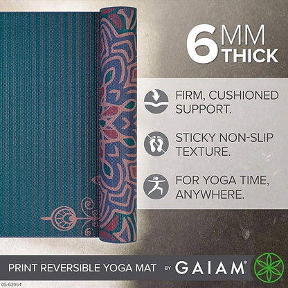 Gaiam Yoga Mat - Premium 6mm Print Reversible Extra Thick Non Slip Exercise & Fitness Mat for All Types of Yoga, Pilates & Floor Workouts (68" x 24" x 6mm Thick)