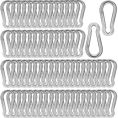 200 PCS 2'' Spring Snap Hook Carabiner, M5 3/16 Inch Galvanized Silver Steel Small Carabiner Clip, 220LBS Holding Capacity Quick Link Clip Keychain for Hammock Dog Leash & Camping Gym