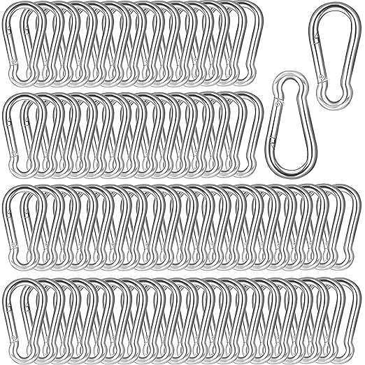 200 PCS 2'' Spring Snap Hook Carabiner, M5 3/16 Inch Galvanized Silver Steel Small Carabiner Clip, 220LBS Holding Capacity Quick Link Clip Keychain for Hammock Dog Leash & Camping Gym