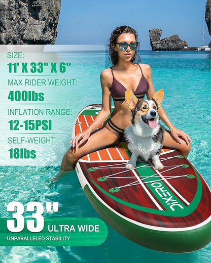Inflatable Stand Up Paddle Board with SUP Accessories, Anti-Slip EVA Deck, 11'*33" Inflatable Paddle Boards for Adults & Youth of All Skill Levels