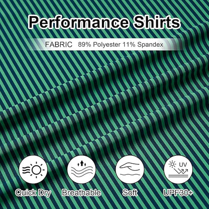 Golf Shirts for Men - Moisture Wicking Short Sleeve Performance Sport Casual Striped Collared Mens Polo Shirt