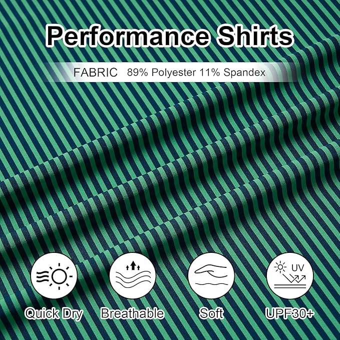 Golf Shirts for Men - Moisture Wicking Short Sleeve Performance Sport Casual Striped Collared Mens Polo Shirt