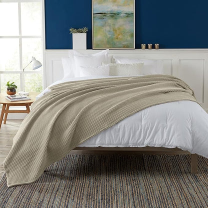 100% Cotton Waffle Weave Bed Blanket | Soft, Breathable, and Lightweight Blanket for All-Season | Perfect for Layering | Brielle Collection (King, Linen)