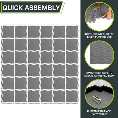 ProsourceFit Puzzle Exercise Mat ½ in 24 in 24 in 144 Sq 36 Tiles