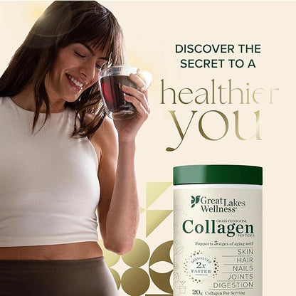 Great Lakes Wellness Collagen Peptides Powder for Skin, Hair, Nails, Joints & Digestion - Unflavored - Quick Dissolve Hydrolyzed, Non-GMO, Keto, Kosher - 10 oz