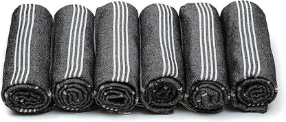 HAVLULAND Turkish Beach Towel, Oversized Bath Towels, Sand Free Quick Dry Absorbent Lightweight Pool Travel Camping Blanket Bulk Set (Black, 6 Pack)