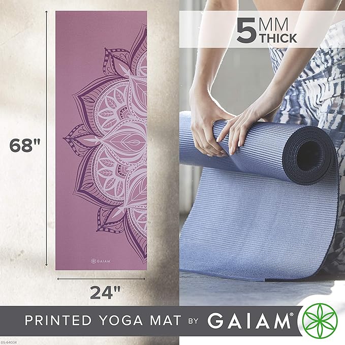 Gaiam Yoga Mat - Premium 5mm Print Thick Non Slip Exercise & Fitness Mat for All Types of Yoga, Pilates & Floor Workouts (68" x 24" x 5mm)