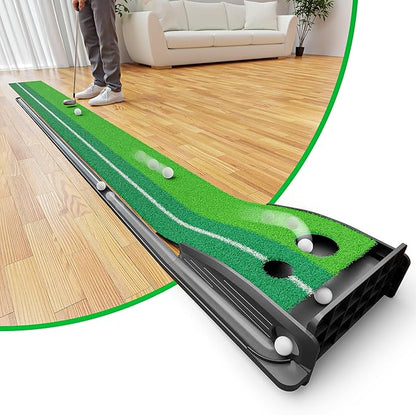 Golf Putting Green Indoor Putting Mat Golf Practice Green for Indoor Training Matt Set with Auto Ball Return, Men's Gifts Accessories for Golfers, Home Office Backyard Use, with 3 Balls