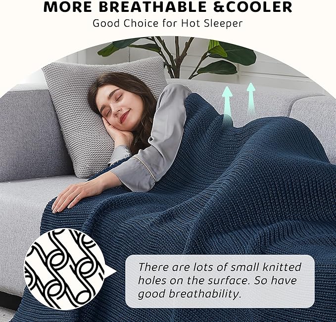 L'AGRATY Knitted Weighted Blanket - 60"x80" 20lbs Cooling Chunky Knit Heavy Blanket for Adults Braided Crochet Throw Thick Cable Yarn Knit Decorative No Beads Evenly Weighted Machine Washable