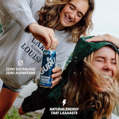 GURU Yerba Mate Organic Energy Drinks, Clean Energy Drink with Plant Based Natural Caffeine from Green Tea, Low Calorie, Gluten Free, 140mg Caffeine, Healthy Drinks, Acai Berry, 12oz (Pack of 12)