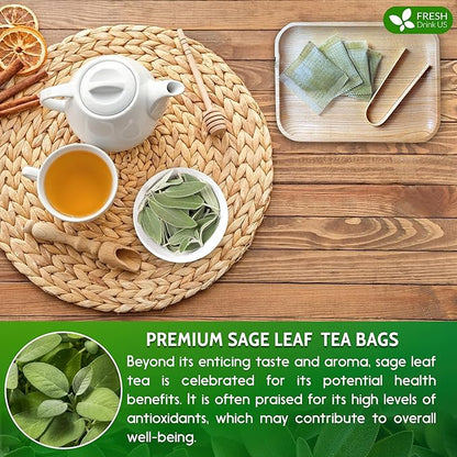 FreshDrinkUS Premium 135 Sage Leaf Tea Bags, 100% Natural & Pure. Loose Leaf Sage Herbal Tea. Made with Natural Material Tea Bags. No Sugar, No Caffeine, No Gluten, Vegan