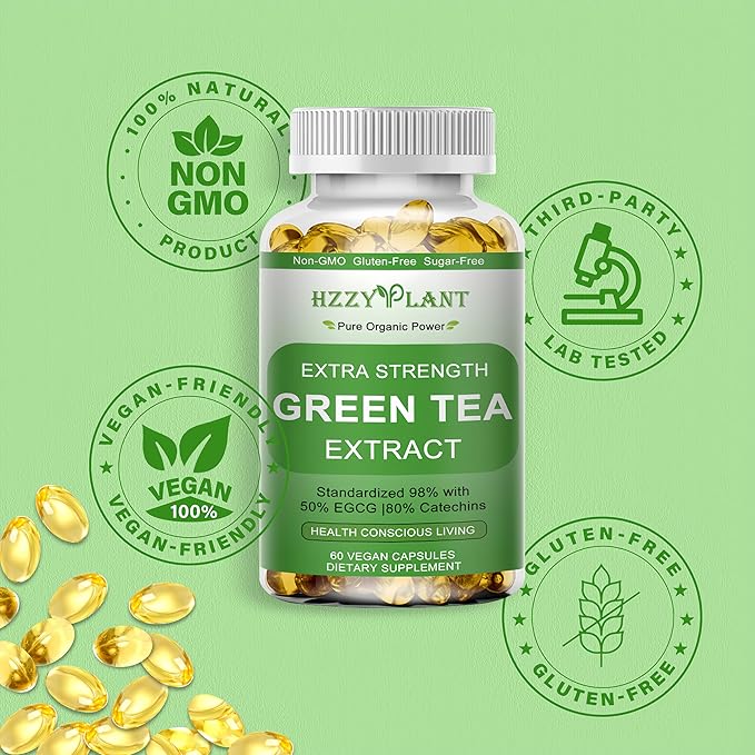Green Tea Extract Softgels, High Absorption Green Tea Softgel Capsules for Energy Metabolism Antioxidant Immune Skin Heart Support, Herbal Supplement 50% EGCG for Men & Women,Non-GMO,2 Month Supply