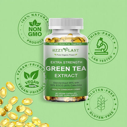 Green Tea Extract Softgels, High Absorption Green Tea Softgel Capsules for Energy Metabolism Antioxidant Immune Skin Heart Support, Herbal Supplement 50% EGCG for Men & Women,Non-GMO,2 Month Supply