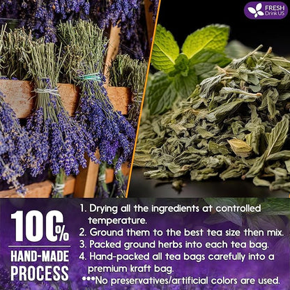 FreshDrinkUS, Premium 55 Tea Bags Lavender Mint Tea, 100% Natural, Blend of Lavender, Peppermint, Sage and Licorice. Made with Natural Material Tea Bags. No Sugar, No Caffeine, Vegan.