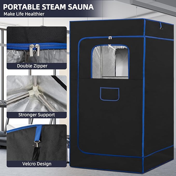 BOCHPOWER Portable Steam Sauna for Home, Sauna Tent Sauna Box with 3.0L Steamer, Remote Control, Folding Chair, 9 Levels