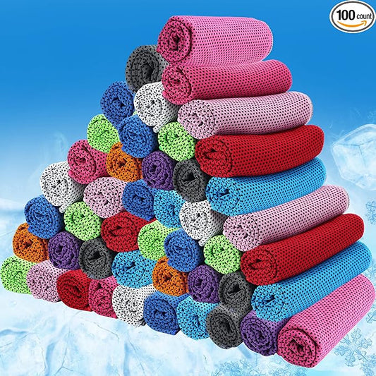 BBTO 100 Pack Cooling Towel - Microfiber Cold Sports Sweat Rags Neck & Face Breathable Ice Chilly Towel for Gym Yoga Golf Workout Beach Accessories