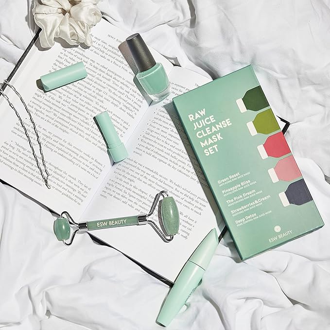 ESW Beauty Raw Juice Face Masks - 5-Pack Variety Set - Hydrating, Anti-Aging, Moisture Repair, Pore Control, Soothing & Revitalizing with Watermelon, Kale & Charcoal