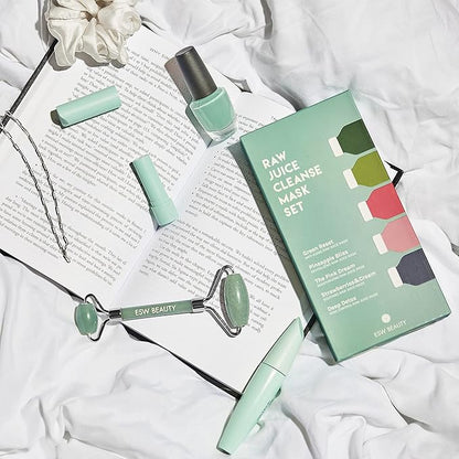 ESW Beauty Raw Juice Face Masks - 5-Pack Variety Set - Hydrating, Anti-Aging, Moisture Repair, Pore Control, Soothing & Revitalizing with Watermelon, Kale & Charcoal