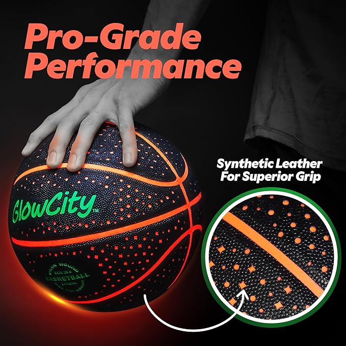 GlowCity Glow in The Dark Basketball for Teen Boy - Glowing Red Basket Ball, Light Up LED Toy for Night Ball Games - Sports Stuff & Gadgets for Kids Age 8 Years Old and Up. Great Gift for Boys & Girls