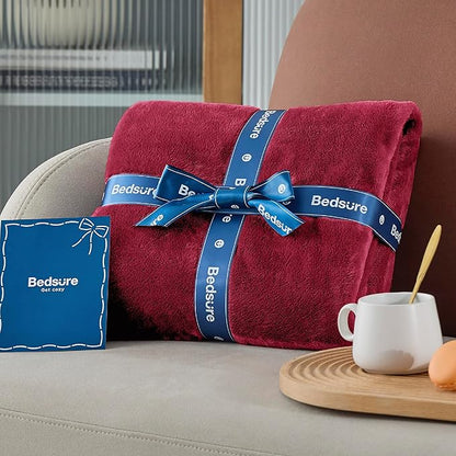 Flannel Fleece Luxury Blanket Red Queen(90"x90") Size Lightweight Cozy Plush Microfiber Solid Blanket by Bedsure