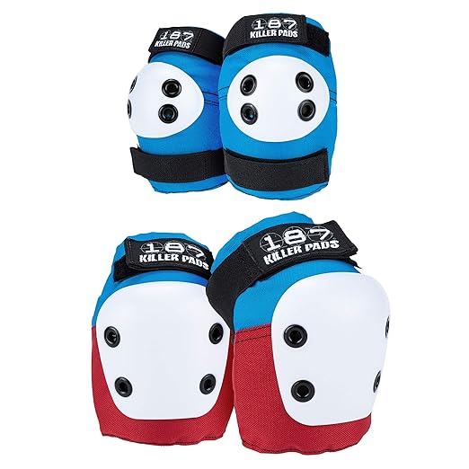 187 Killer Pads Knee Pads, Elbow Pads Combo Pack, Red/White/Blue, Large/X-Large