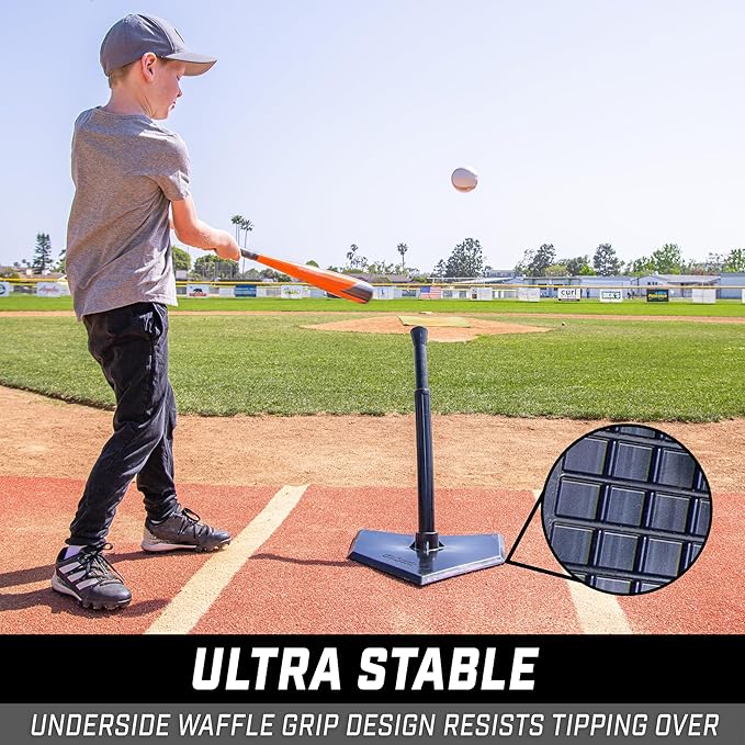 GoSports Baseball & Softball Batting Tees - Choose Jr. or Standard - Adjustable Rubber Hitting Tee