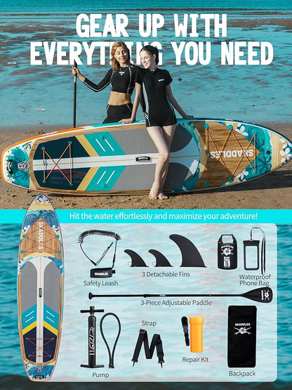 11' Inflatable Stand Up Paddle Board – Extra Wide SUP for Adults & Kids of All Skill Levels, Stable Paddleboard with Pump, Fins, Backpack, Accessories & Waterproof Phone Pouch