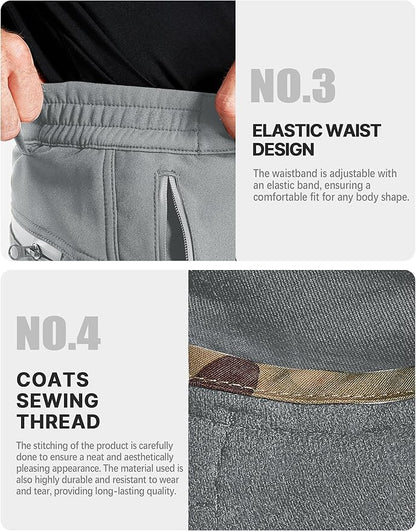 FREE SOLDIER Men's Outdoor Softshell Fleece Lined Cargo Pants Snow Ski Hiking Pants with Belt