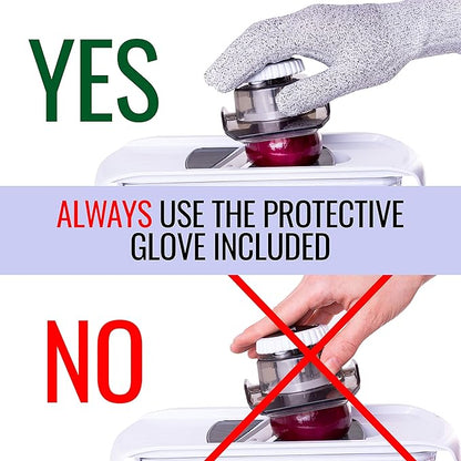 Fullstar Mandoline Slicer for Kitchen, Fruit Cutter, Cheese Grater, Cucumber Slicer, Veggie Spiralizer, Food Cutter & Kitchen Gadgets with Safety Glove (6 in 1, White)