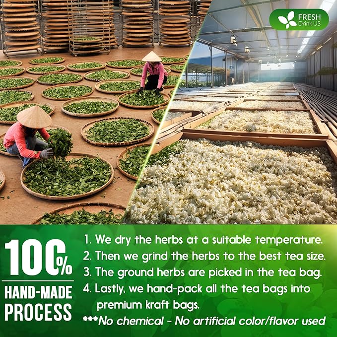 FreshDrinkUS, Premium 40 Jasmine Green Tea Bags, 100% Natural & Pure from Jasmine Green Tea. Jasmine Green Herbal Tea. Made with Natural Material Tea Bags. No Sugar, No Gluten, Vegan.