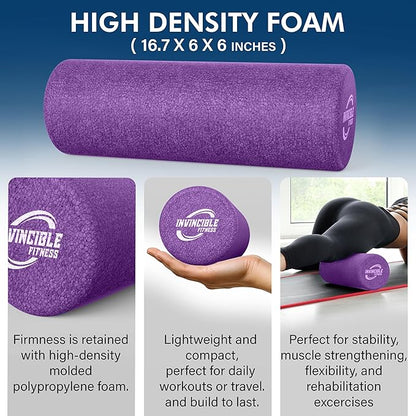 Invincible Fitness EPP Foam Roller for Deep Tissue Massage – Enhance Recovery, Relieve Pain, and Boost Mobility for a Stronger, Healthier You (Purple)