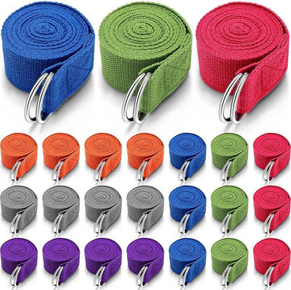 Leyndo 24 Pieces Yoga Strap Stretching Pilates Exercise Adjustable Straps 6 ft Non Elastic Yoga Belt with Adjustable D Ring Buckle for Pilates Gym Workouts Fitness