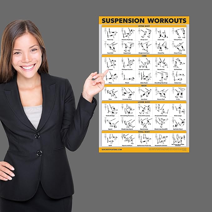 16 Pack - Exercise Workout Poster Set: Dumbbell , Suspension , Kettlebell , Bands , Medicine Ball , Battle Rope , Stretching , Bodyweight , Barbell , Yoga , Exercise Ball (PAPER - NOT LAMINATED , 18" x 24" )