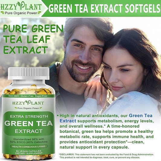 Green Tea Extract Softgels, High Absorption Green Tea Softgel Capsules for Energy Metabolism Antioxidant Immune Skin Heart Support, Herbal Supplement 50% EGCG for Men & Women,Non-GMO,2 Month Supply