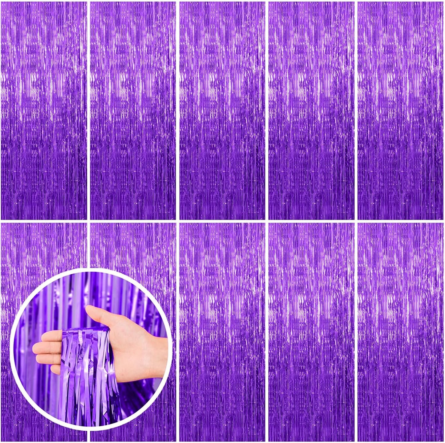 10 Pack Purple Backdrop Tinsel Streamers Foil Fringe Backdrop Halloween Party Decorations Purple Backdrop Curtain Birthday Graduation Bachelorette Christmas New Year Party Decorations