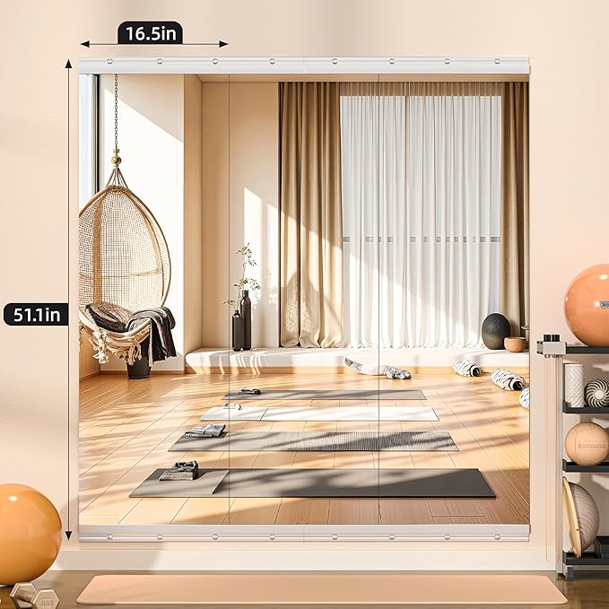Hasipu Home Gym Mirror, 52"x17" x 3 PCS Frameless Wall Mounted Mirrors, Large Body Mirror for Home Gym, Yoga Studio, Bedroom, Silver Tempered Glass