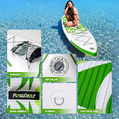 FunWater Inflatable Ultra-Light Stand Up Paddle Board for All Skill Levels with Premium SUP Paddleboard Accessories,Non-Slip Comfort Deck for Youth & Adults