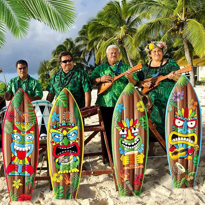 4 Pcs 36 Inch Tiki Inflatable Surf Board Tiki Party Decorations Blow up Surfboard Bar Decorations Inflatable Pool Floats for Hawaiian Luau Tropical Beach Party Supplies Outdoor Decor
