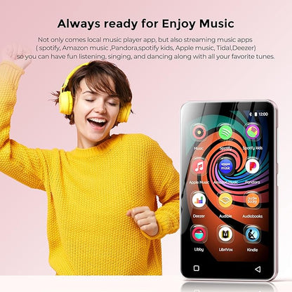 160GB MP3 Player with Bluetooth and WiFi, innioasis Music Player with Spotify,Pandora,Amazon Music,4" Touch Screen Android MP4 MP3 Player for Kids with Libby,Audible,Spotify Kids (White+Pink)