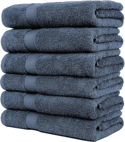 Pleasant Home Bath Towels Set of 6 (24” x 50”) 100% Cotton, 515 GSM | Lightweight, Soft & Absorbent Luxury Towels for Bathroom | for Gym, Pool & Spa | 6 Pack, Navy