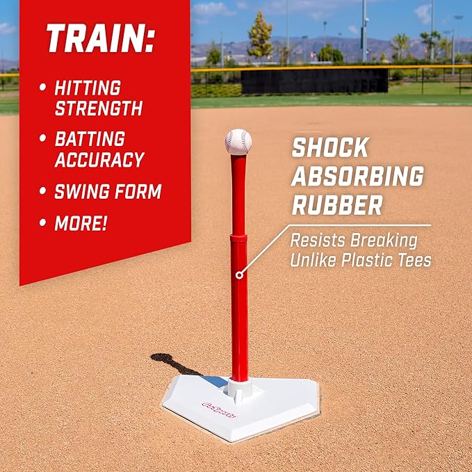 GoSports Baseball & Softball Batting Tees - Choose Jr. or Standard - Adjustable Rubber Hitting Tee