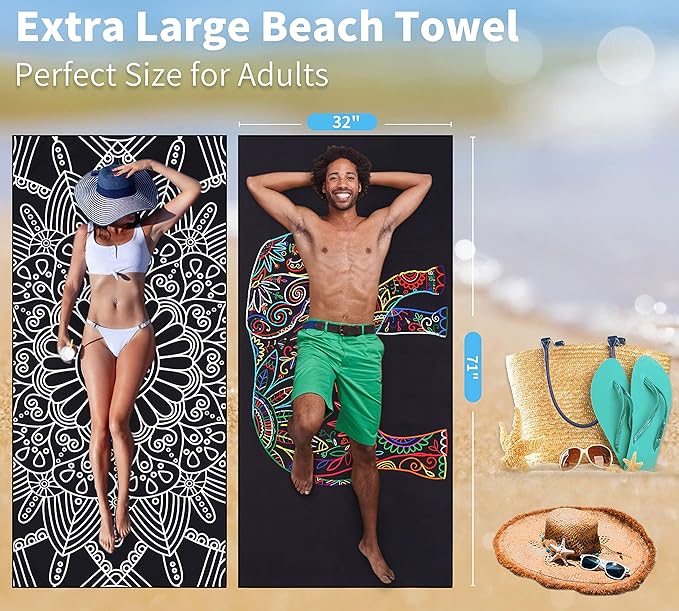 2 Pack Lightweight Thin Beach Towel Oversized 71"x32"